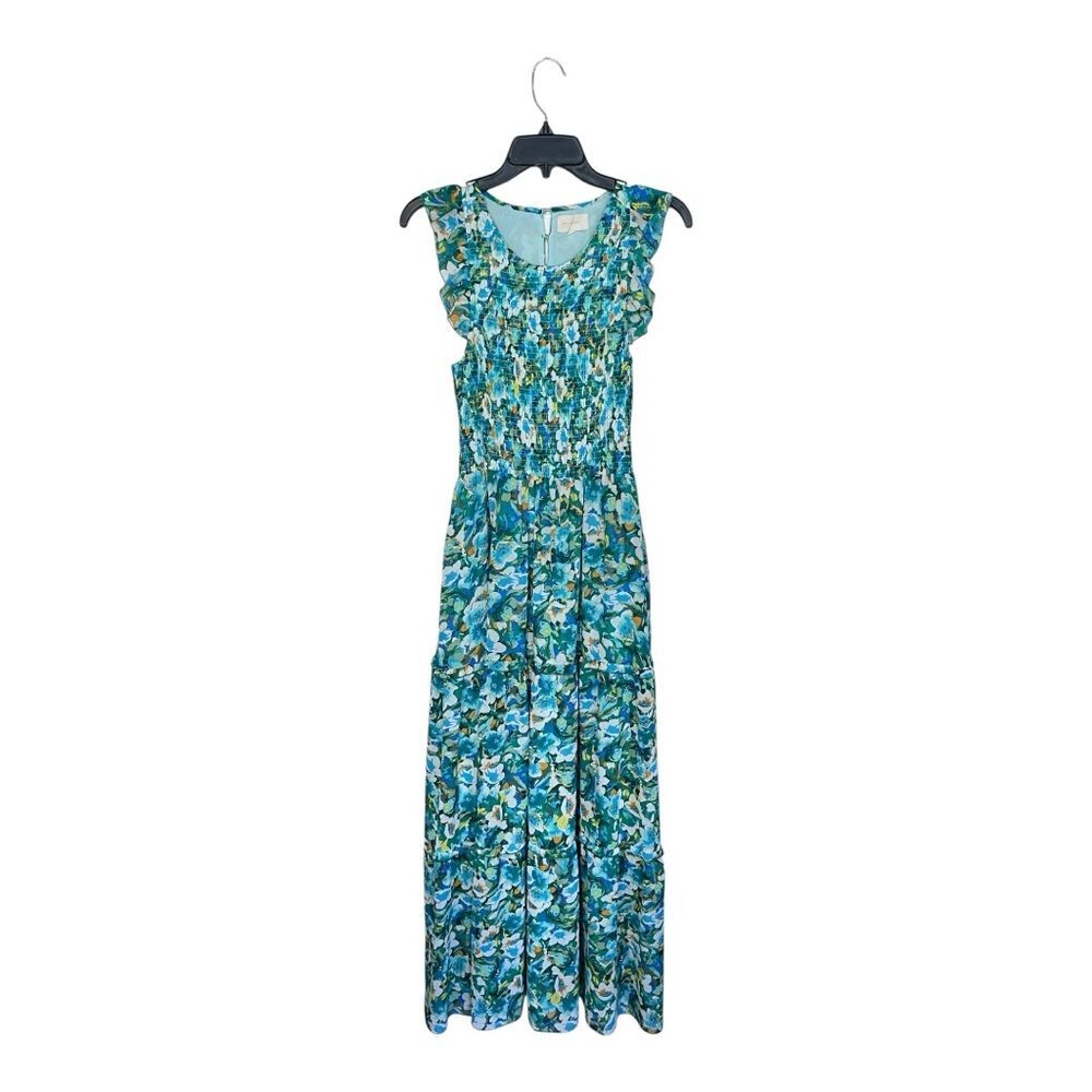Melloday | Green Smocked Maxi Floral Sundress M